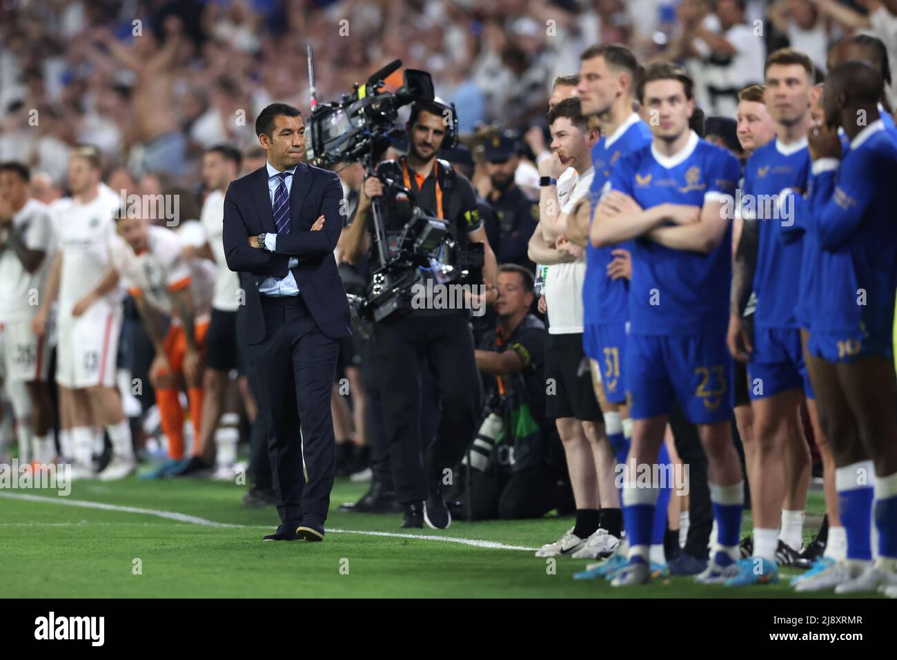 Sevilla, Spain. 17th May, 2022. Giovanni Van Bronckhorst Head coach of Rangers reacts during the penalty shoot out in the UEFA Europa League match at Ramon Sanchez-Pizjuan Stadium, Sevilla. Picture credit should read: Jonathan Moscrop/Sportimage Credit: Sportimage/Alamy Live News Stock Photo