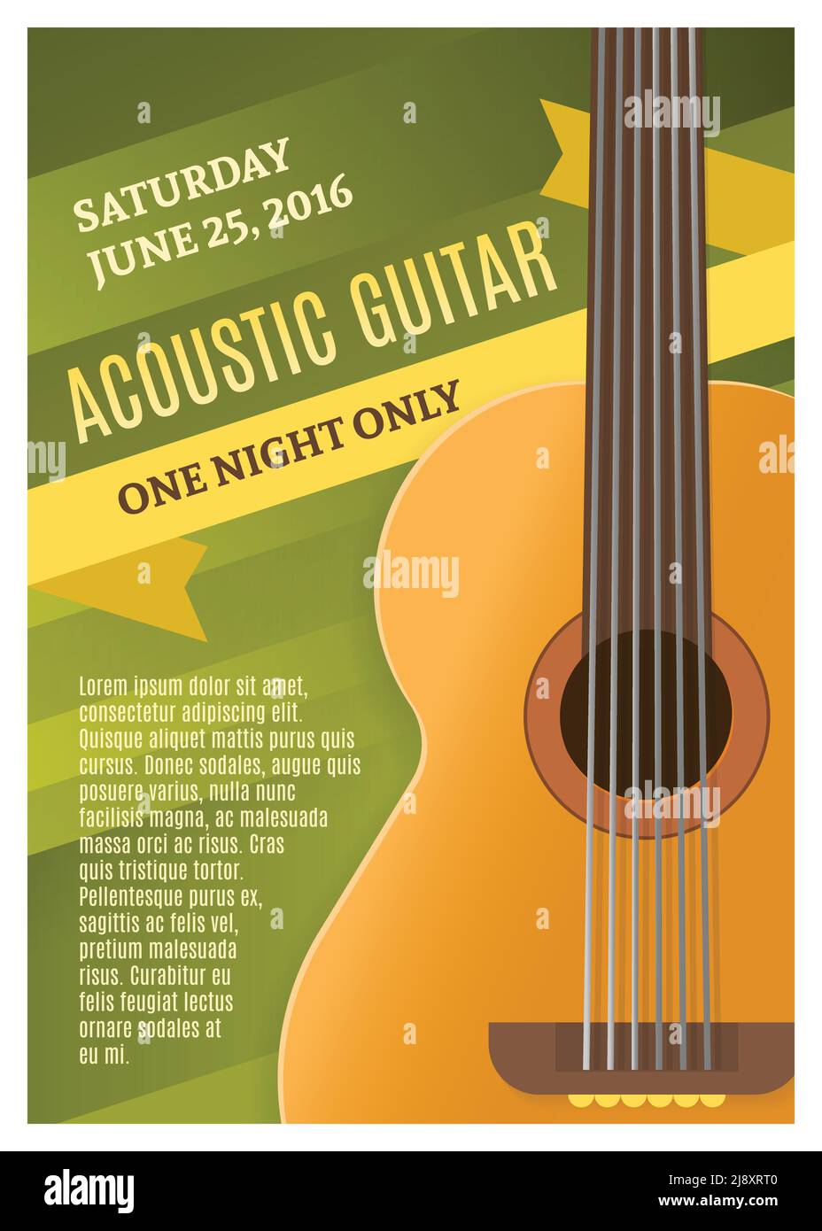 Guitar music poster with date of concert and headline acoustic guitar one night only vector illustration Stock Vector