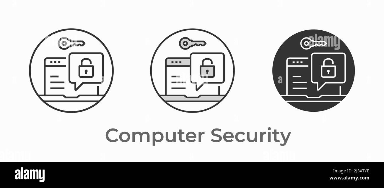 Computer security icon. Black vector illustration isolated on white background for graphic and web design. Stock Vector