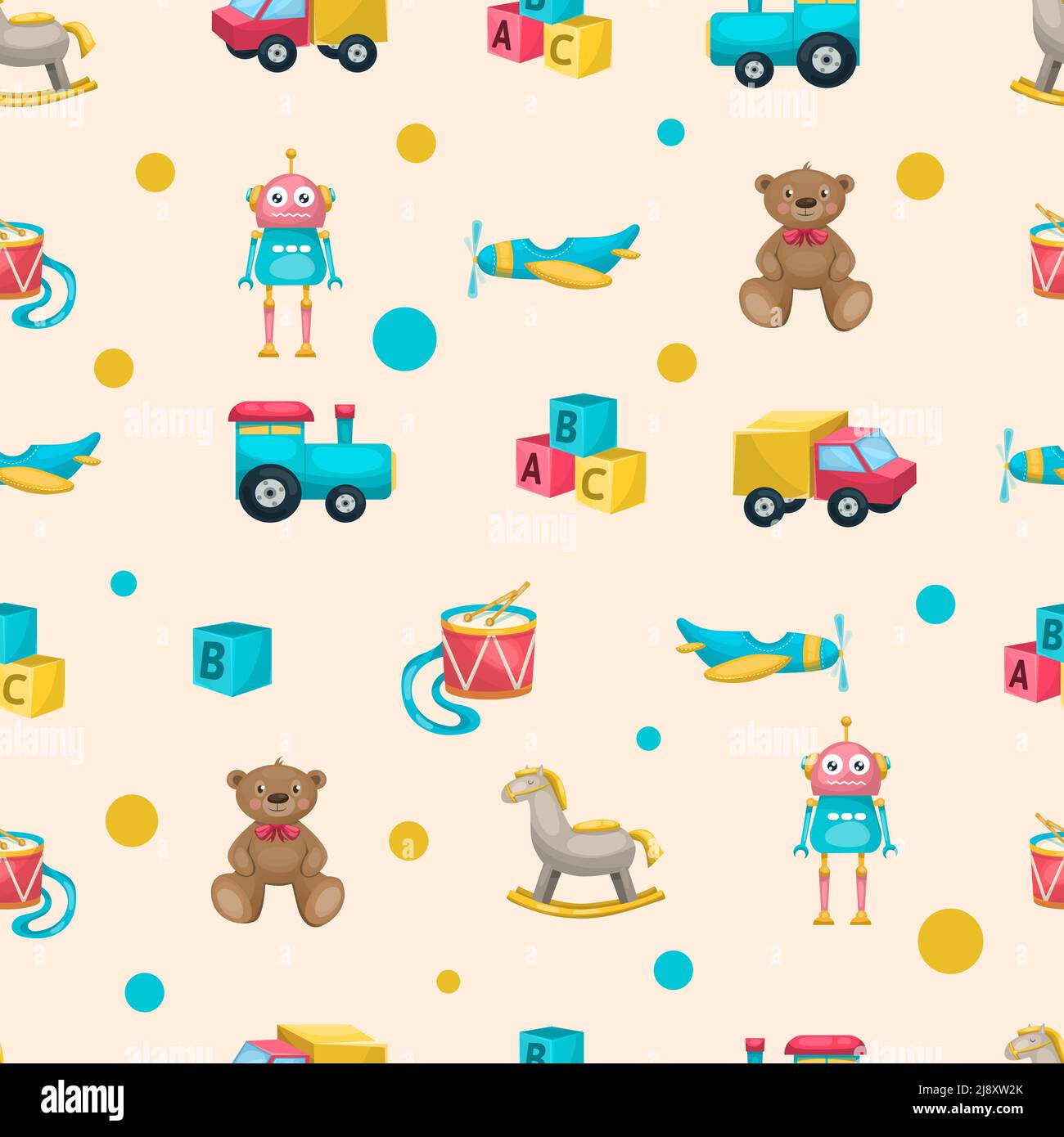 Pattern with kids toys objects and elements such as teddybear robot ...