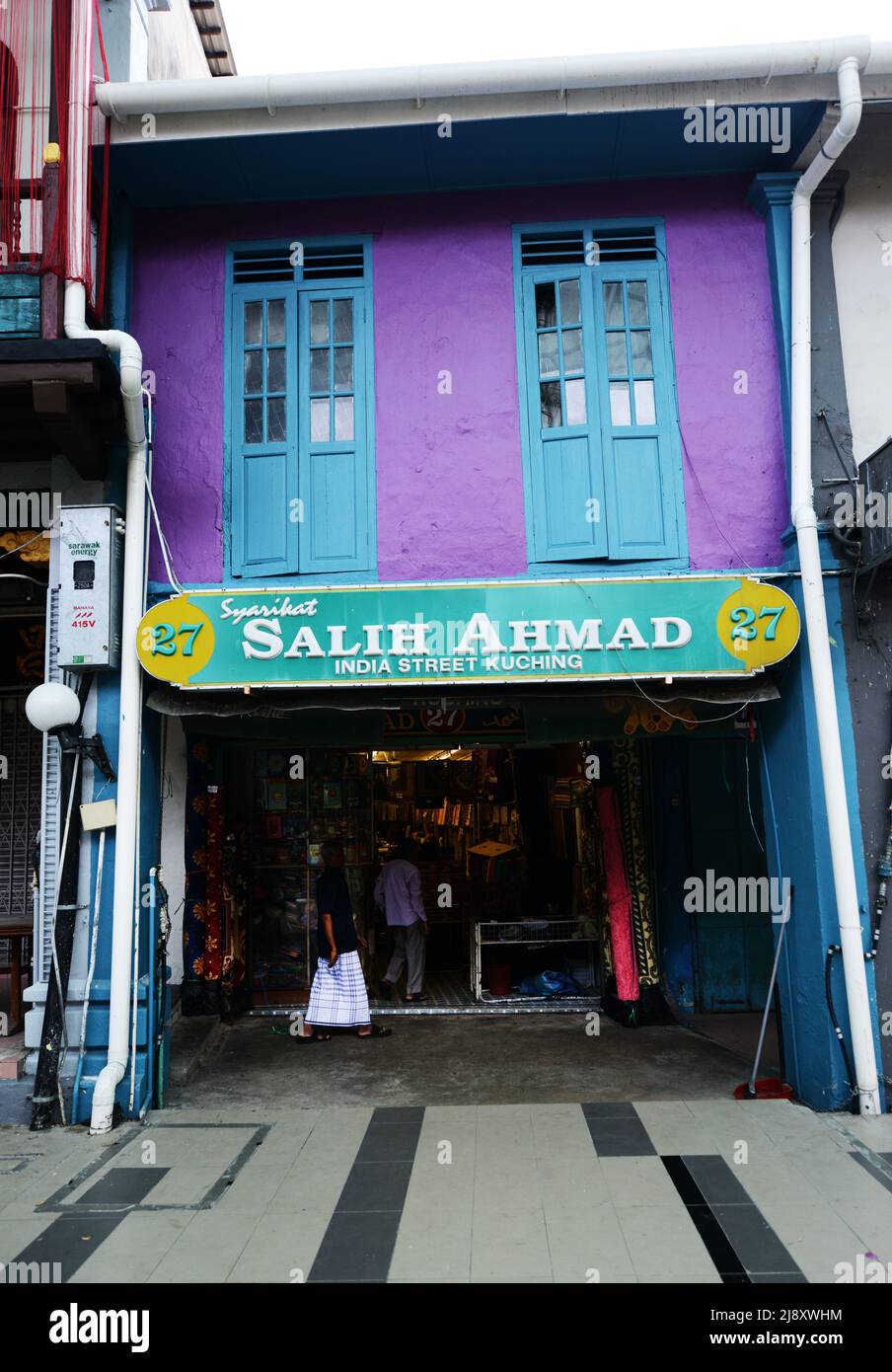 Colorful buildings on India street in Kuching, Sarawak, Malaysia. Stock Photo