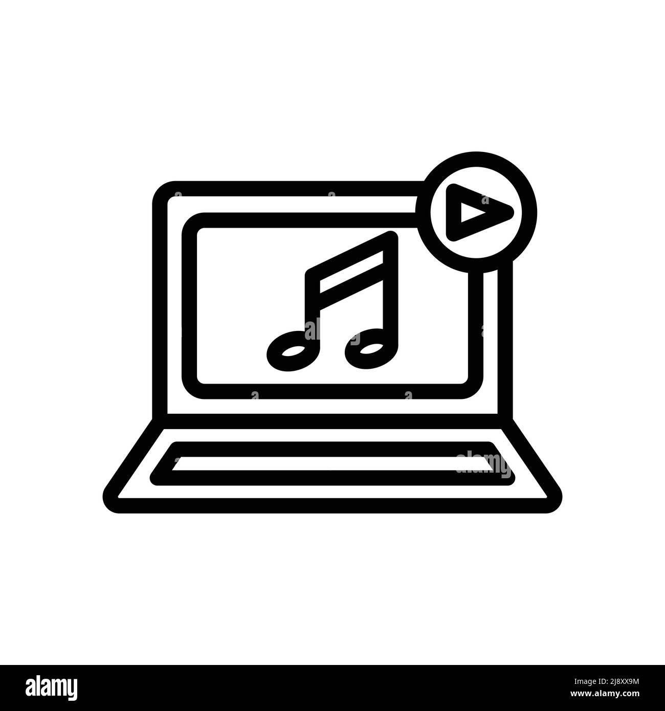 Laptop vector icon with tone and start button. Music, play music. line icon style. Simple design illustration editable Stock Vector