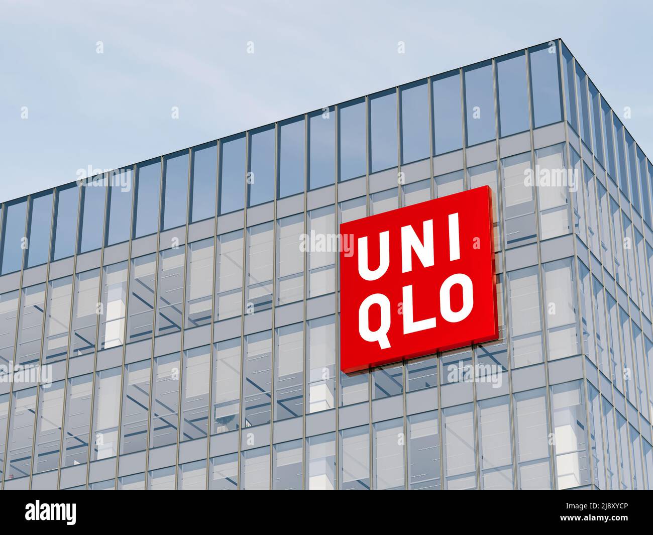 Yamaguchi, Yamaguchi, Japan. May 2, 2022. Editorial Use Only, 3D CGI. Uniqlo  Signage Logo on Top of Glass Building. Workplace Retail Clothes Company O  Stock Photo - Alamy