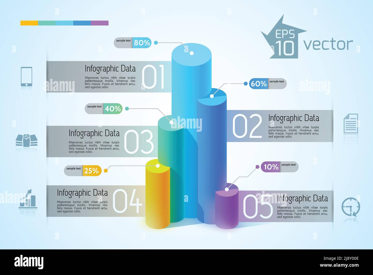 Infographic design concept with colorful 3d graphs five options and ...