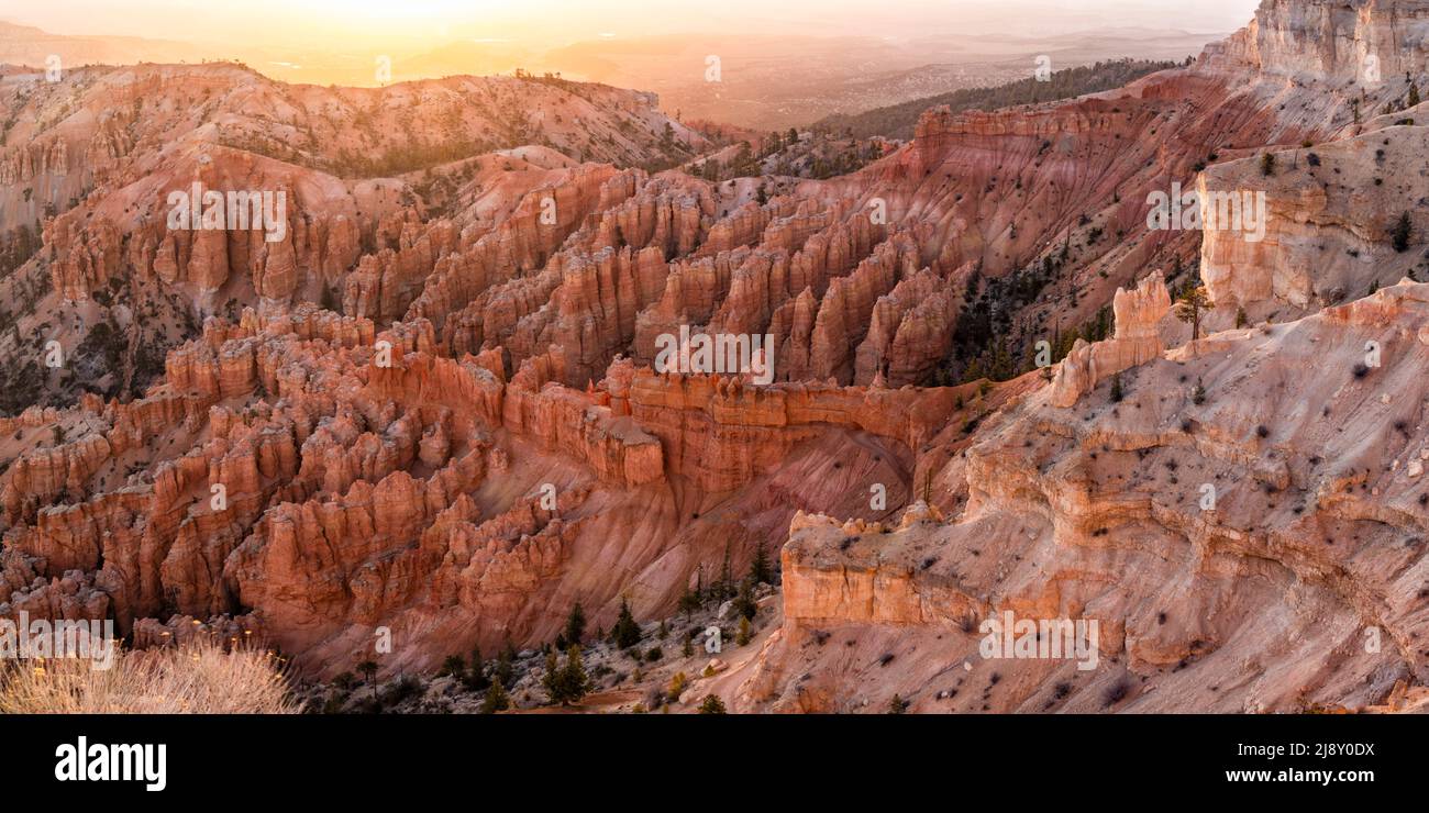 First light on the hoodoos below Inspiration Point captured from Bryce Point in Bryce Canyon National Park, Utah. Stock Photo