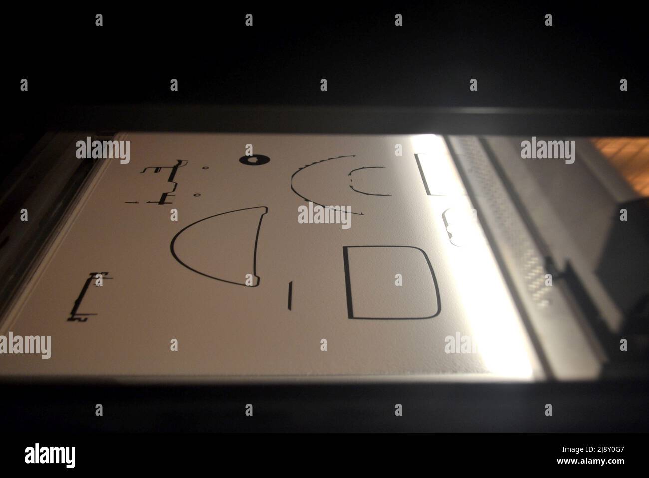 Industrial powder 3D printer printing process closeup. Multi Jet