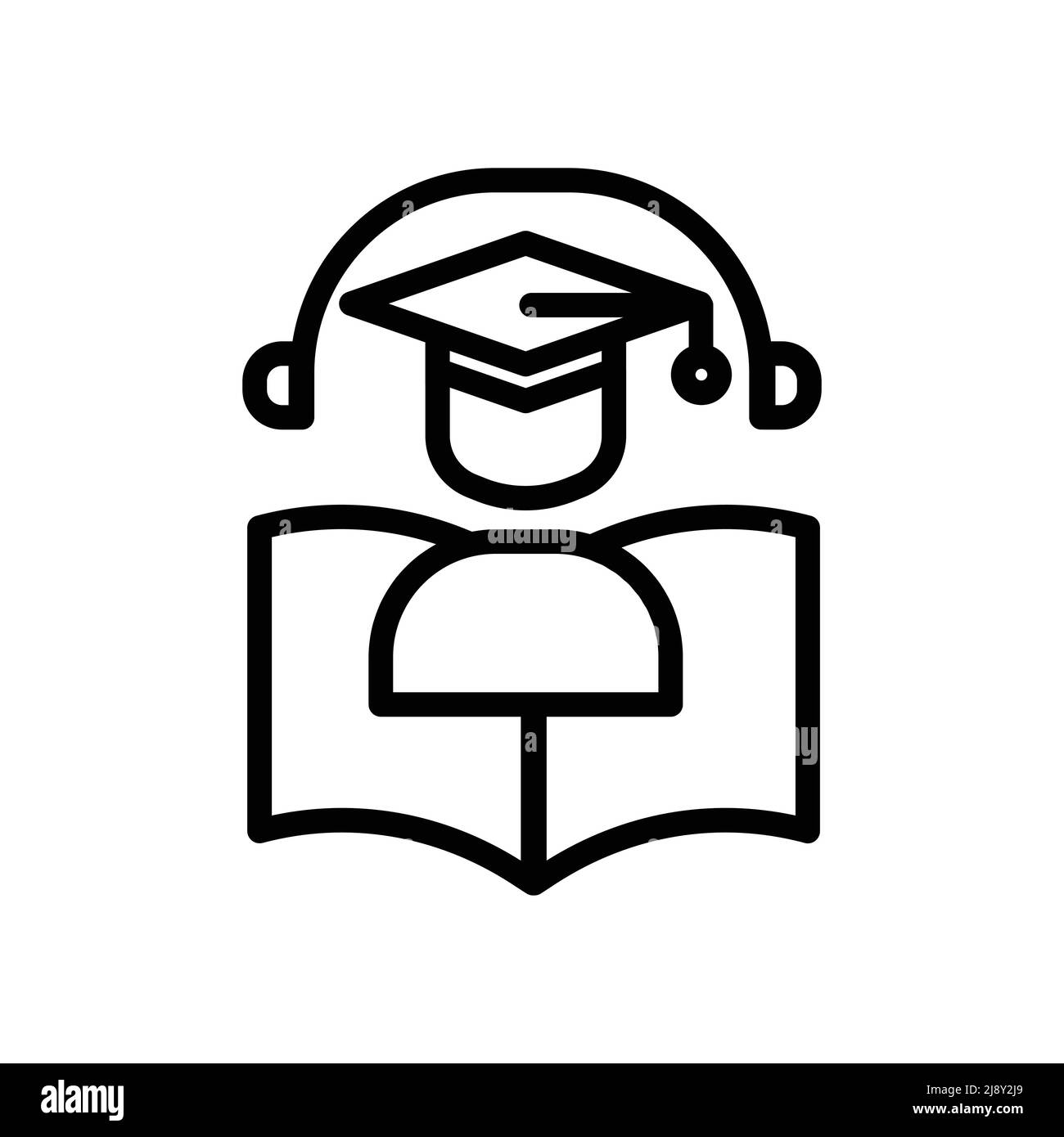 Online education icon vector. Virtual learning, student, book, headset. Line icon style. Simple design illustration editable Stock Vector