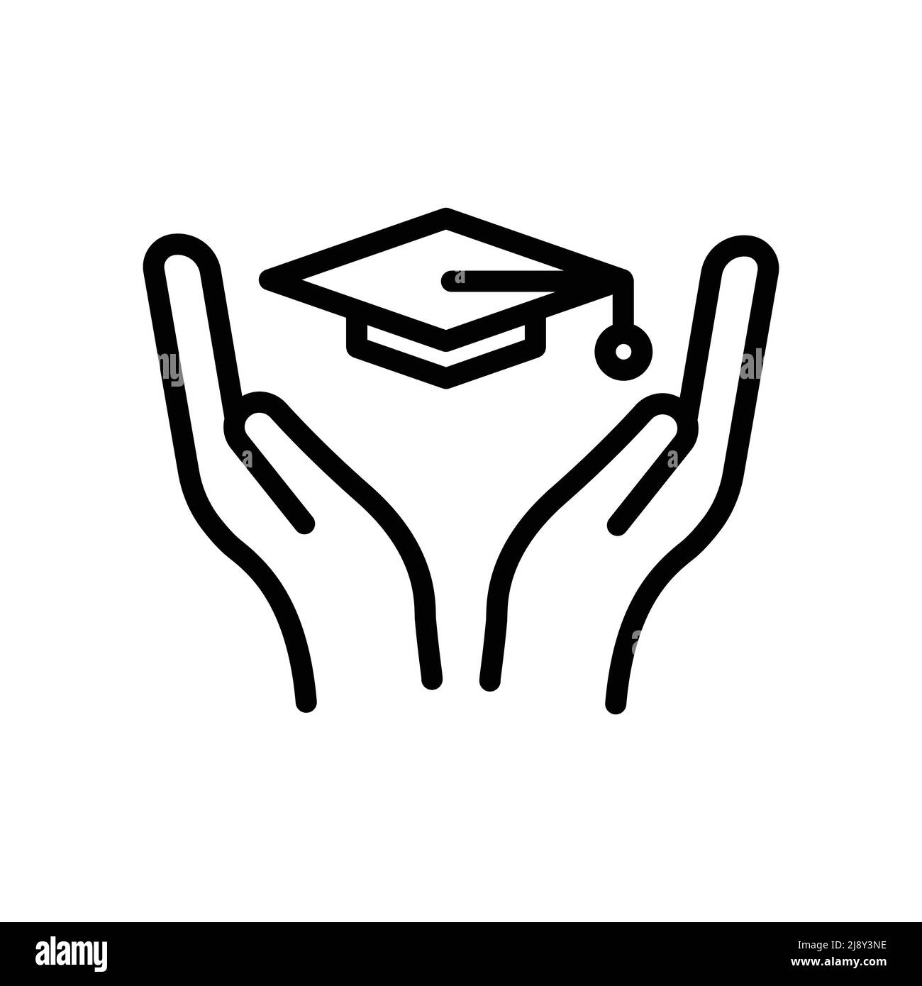 Education icon vector. graduation hat with hand. Line icon style. Simple design illustration editable Stock Vector