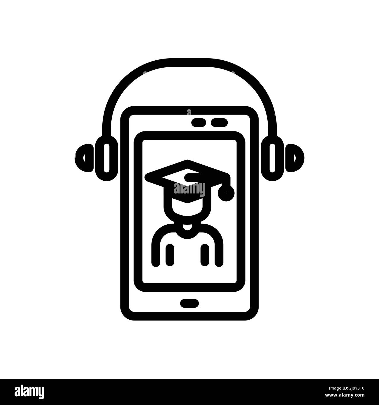Online education icon vector. Virtual learning, student, Mobile phone headset. Line icon style. Simple design illustration editable Stock Vector