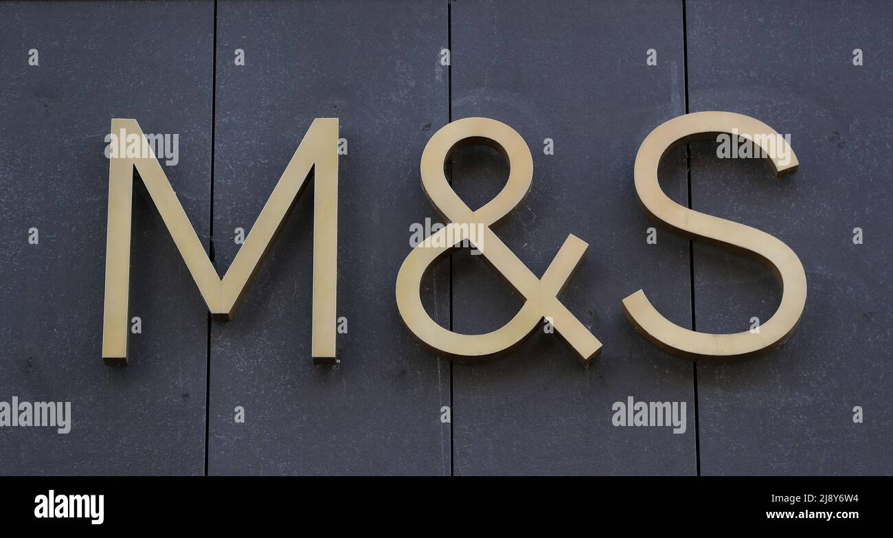 File photo dated 14/09/20 of Marks and Spencers logo on the High Street, Worcester, as Marks and Spencer has reportedly warned the Government that an online sales tax would do more harm than good for the high street. Stock Photo