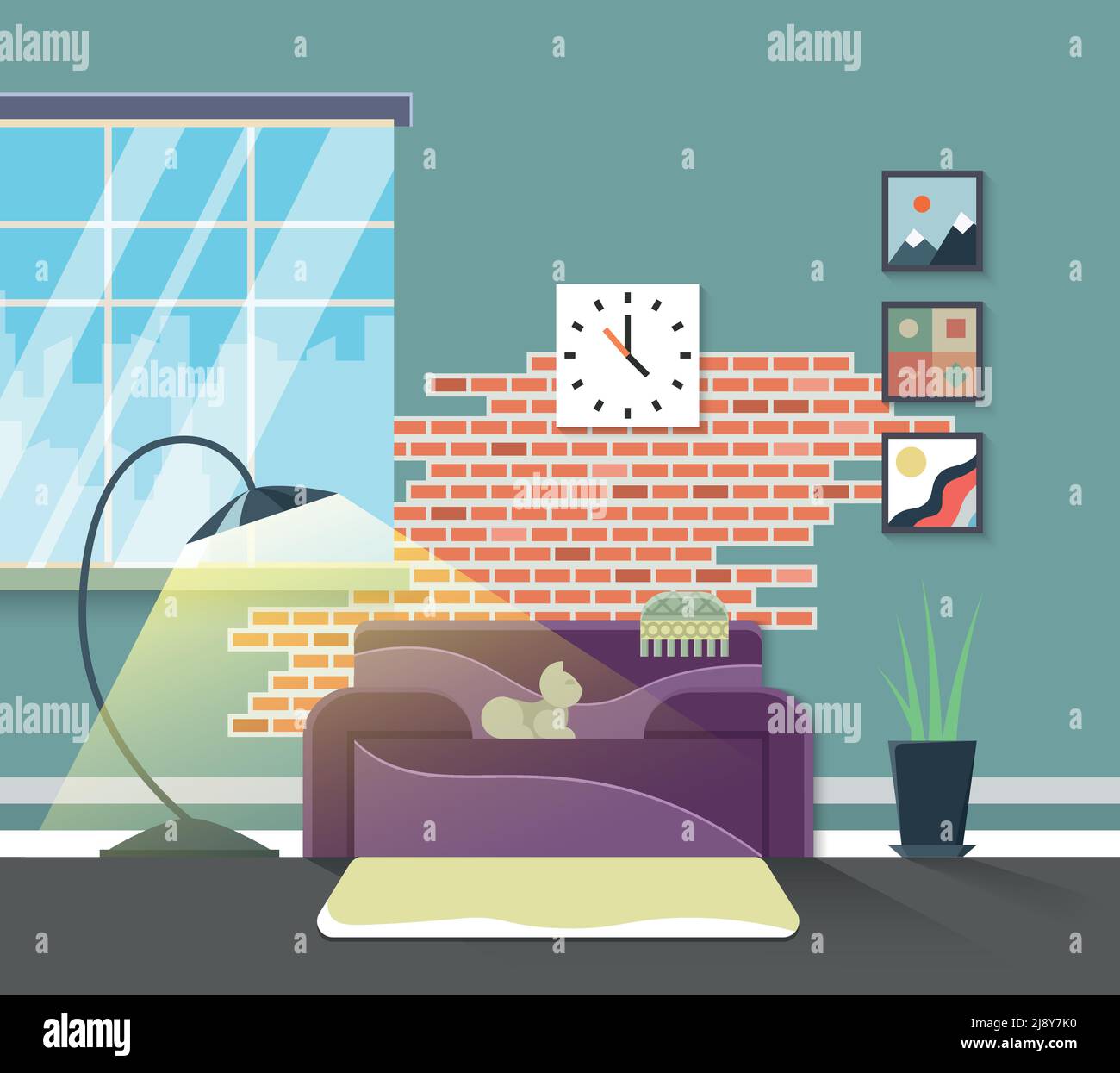 Living room modern interior. Vector home furniture in flat style ...