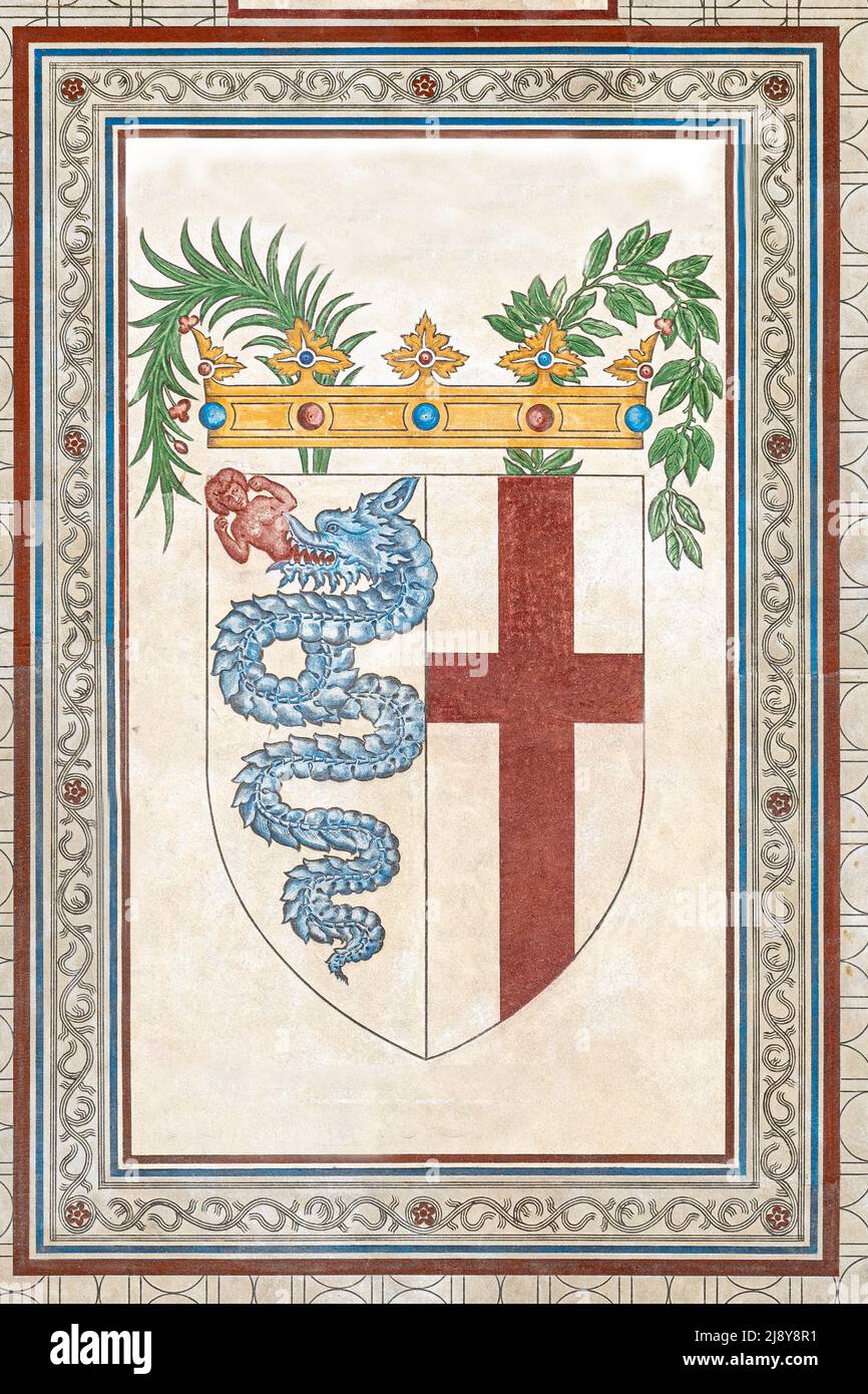 Coat of arm of the city of Milan and the Visconti family in Castello Sforzesco, Milan, Italhy, Europe Stock Photo