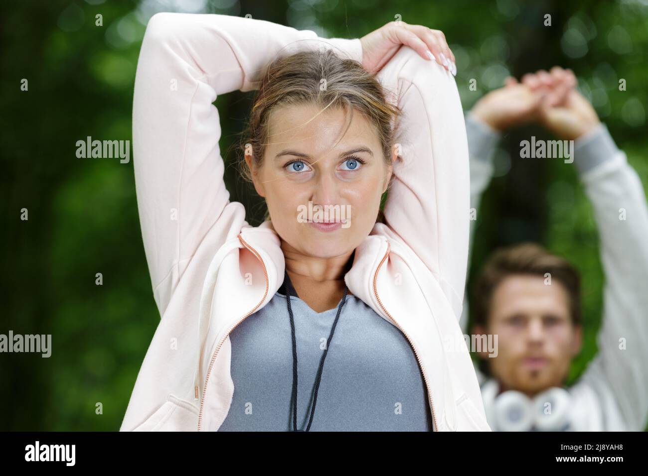 Woman arms up health runner hi-res stock photography and images - Alamy