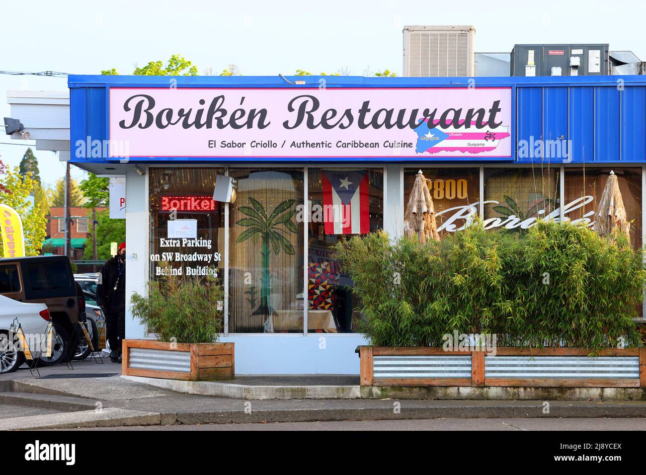 Boriken Restaurant, 12800 SW Canyon Rd, Beaverton storefront of a Puerto Rican restaurant, Oregon Stock Photo