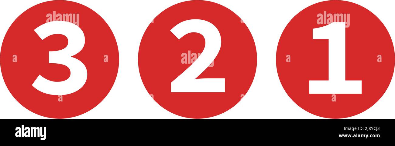 Red circles with 3,2,1 icons. Countdown icon. Editable vector. Stock Vector
