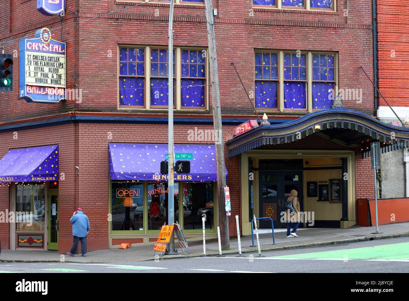 Crystal Ballroom, Ringlers Pub, 1332 W Burnside St, Portland, Oregon. exterior storefront of a live music venue, and bar in Downtown Portland. Stock Photo