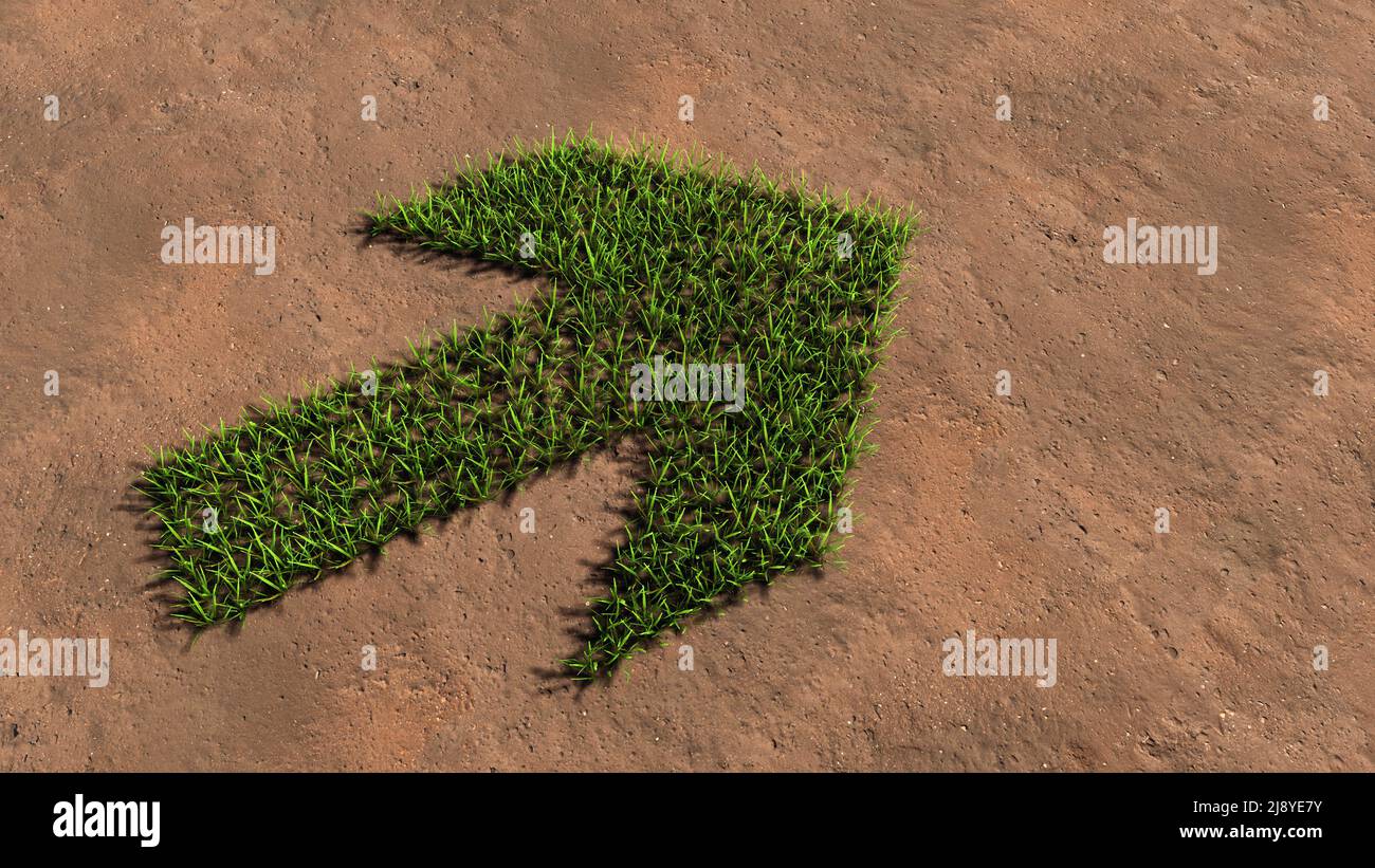 Concept or conceptual green summer lawn grass symbol shape on brown soil or earth background, road sign. 3d illustration metaphor for navigation Stock Photo