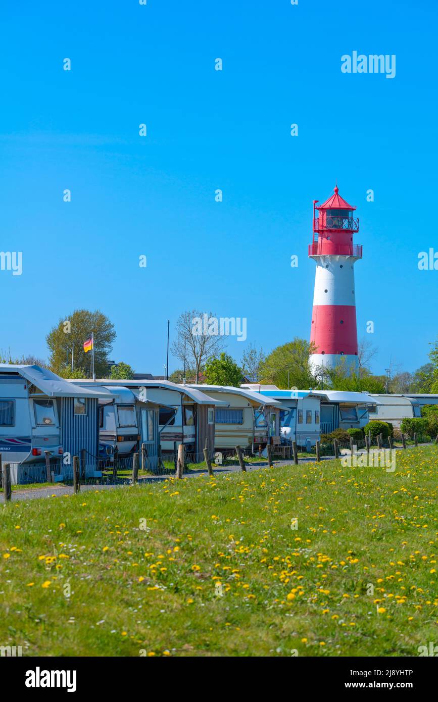 Lighthouse Falshöft on the Baltic, camping ground, coast, Baltic Sea, Nieby community, Schleswig-Holstein, Northern Germany, Europe Stock Photo