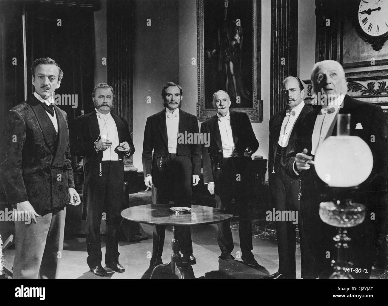 FINLAY CURRIE, ROBERT MORLEY, DAVID NIVEN, TREVOR HOWARD, BASIL SYDNEY and RONALD SQUIRE in AROUND THE WORLD IN EIGHTY DAYS (1956), directed by MICHAEL ANDERSON. Credit: UNITED ARTISTS / Album Stock Photo