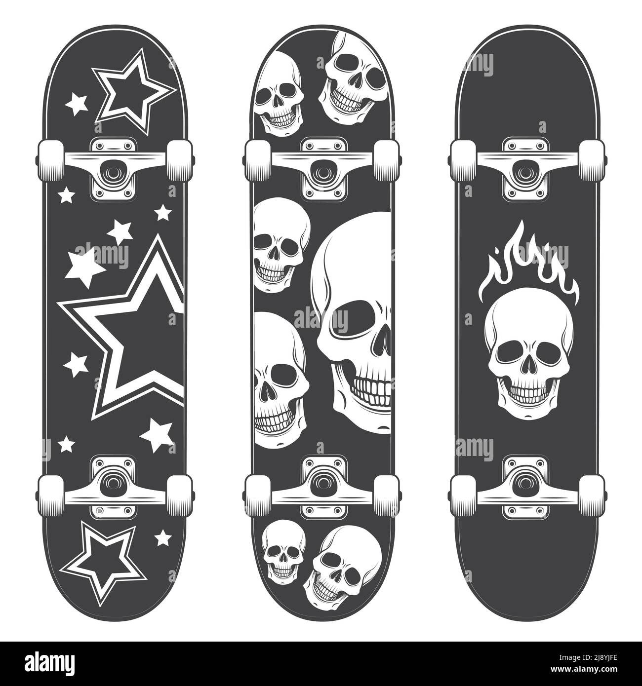 Set of skateboard backgrounds. Skateboard design Monochrome style Stock