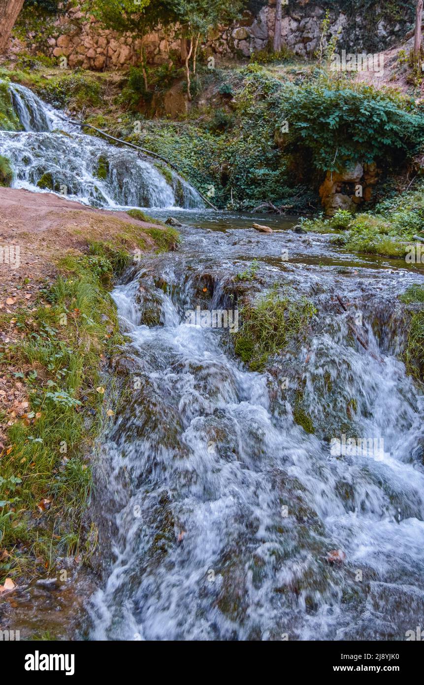 great fluidity of water in the Tobera waterfalls, in Burgos Stock Photo
