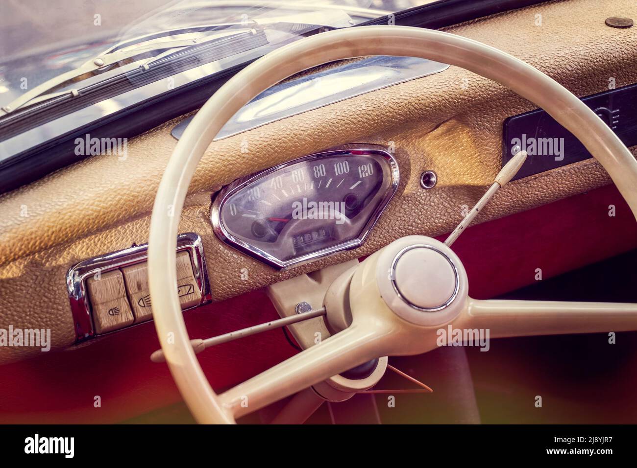 Dashboard of a historical car of the brand Goggomobil Stock Photo