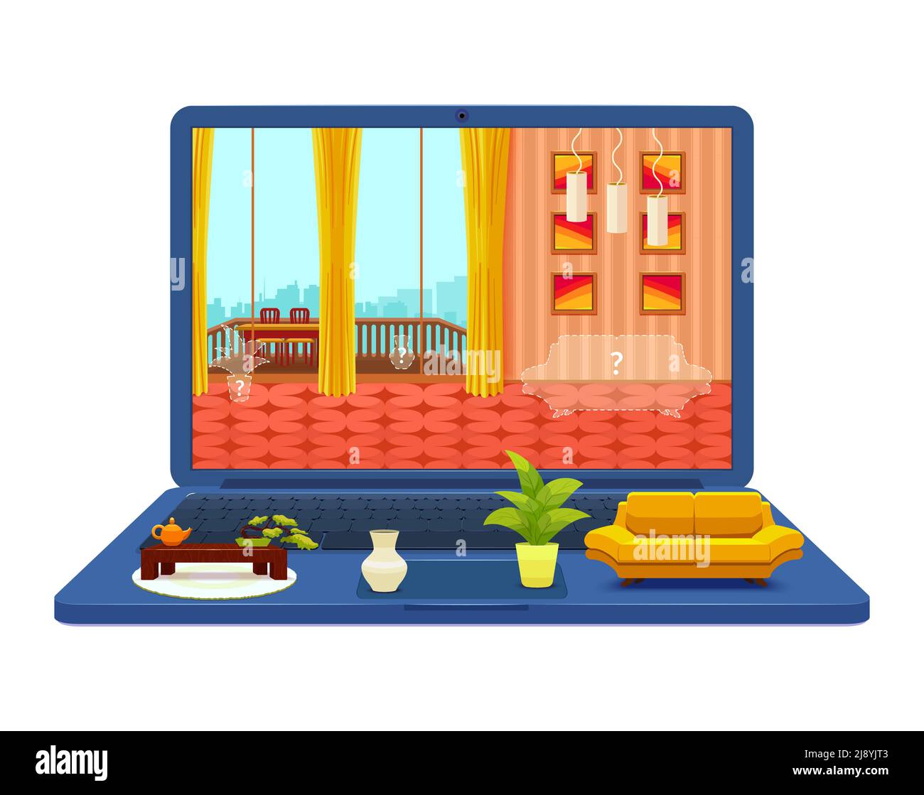 Room interior project on laptop design with lounge at screen and ...