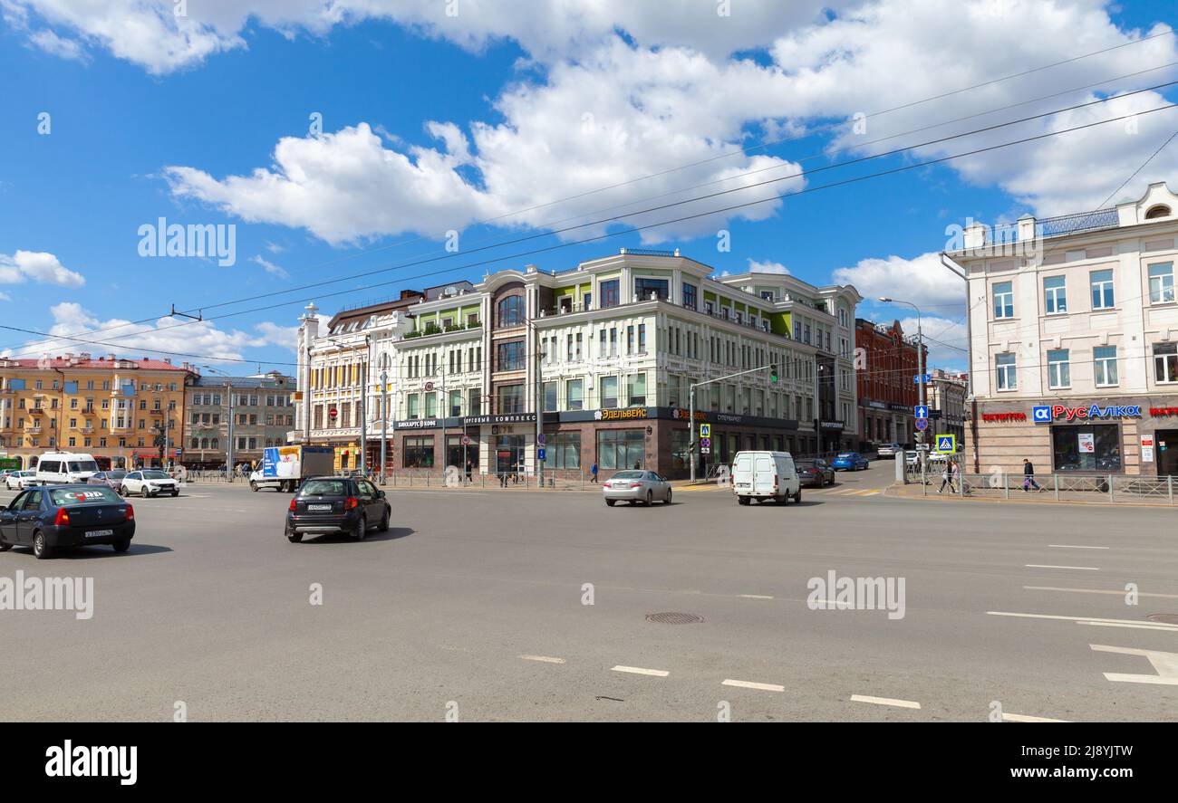 Kazan, Russia - May 6, 2022: Pushkin Street view, the main street of Kazan, the capital of the Republic of Tatarstan. Ordinary people walk the street Stock Photo
