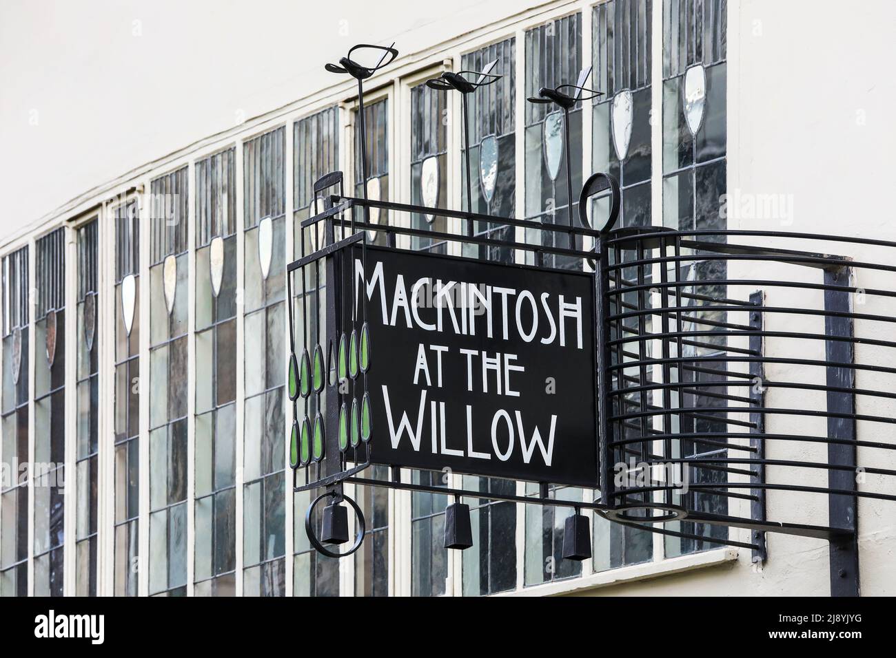 Art deco sign outside the Willow Tearooms, Sauchiehall Street, Glasgow, a celebration of Charles Rennie Macintosh style and architecture, Glasgow, Sco Stock Photo