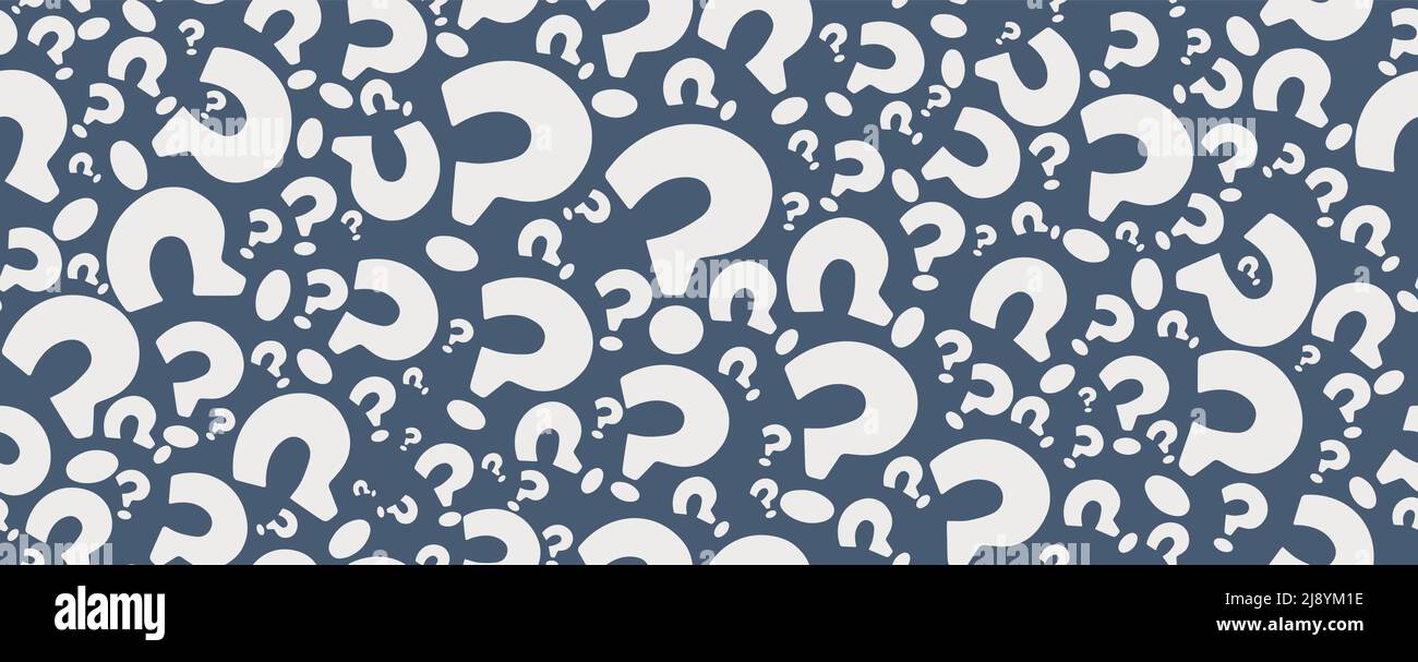 FAQ concept. Blue banner with many random question marks seamless pattern. Customer service. Assistance or assistance online. Problem solution. Help Stock Vector