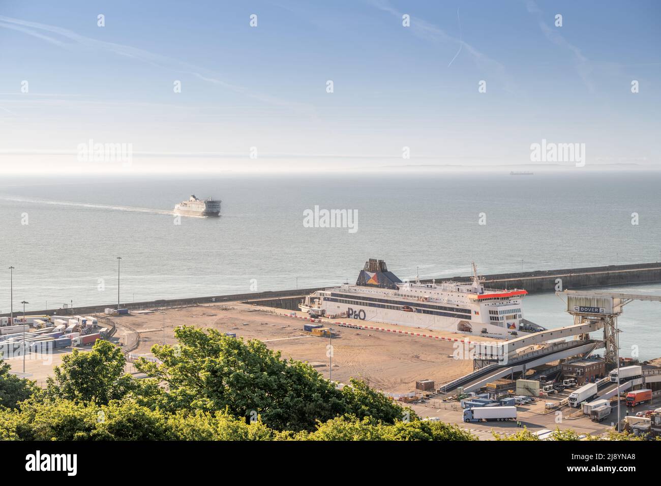 lorries arriving at ferry teminal at Dover, Port of Dover, Kent