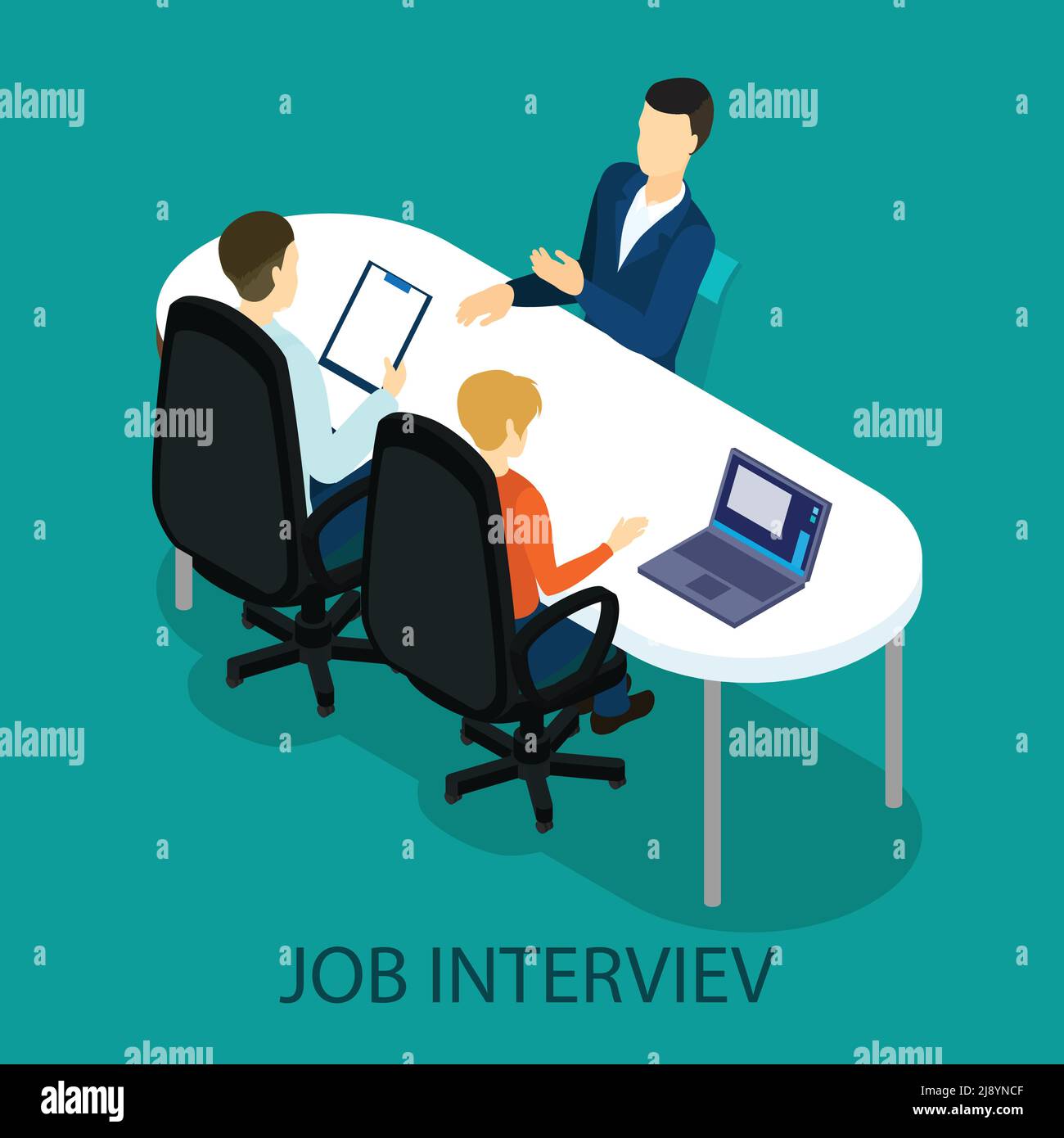 Isometric recruitment process concept with human resources managers interview applicant at office table vector illustration Stock Vector