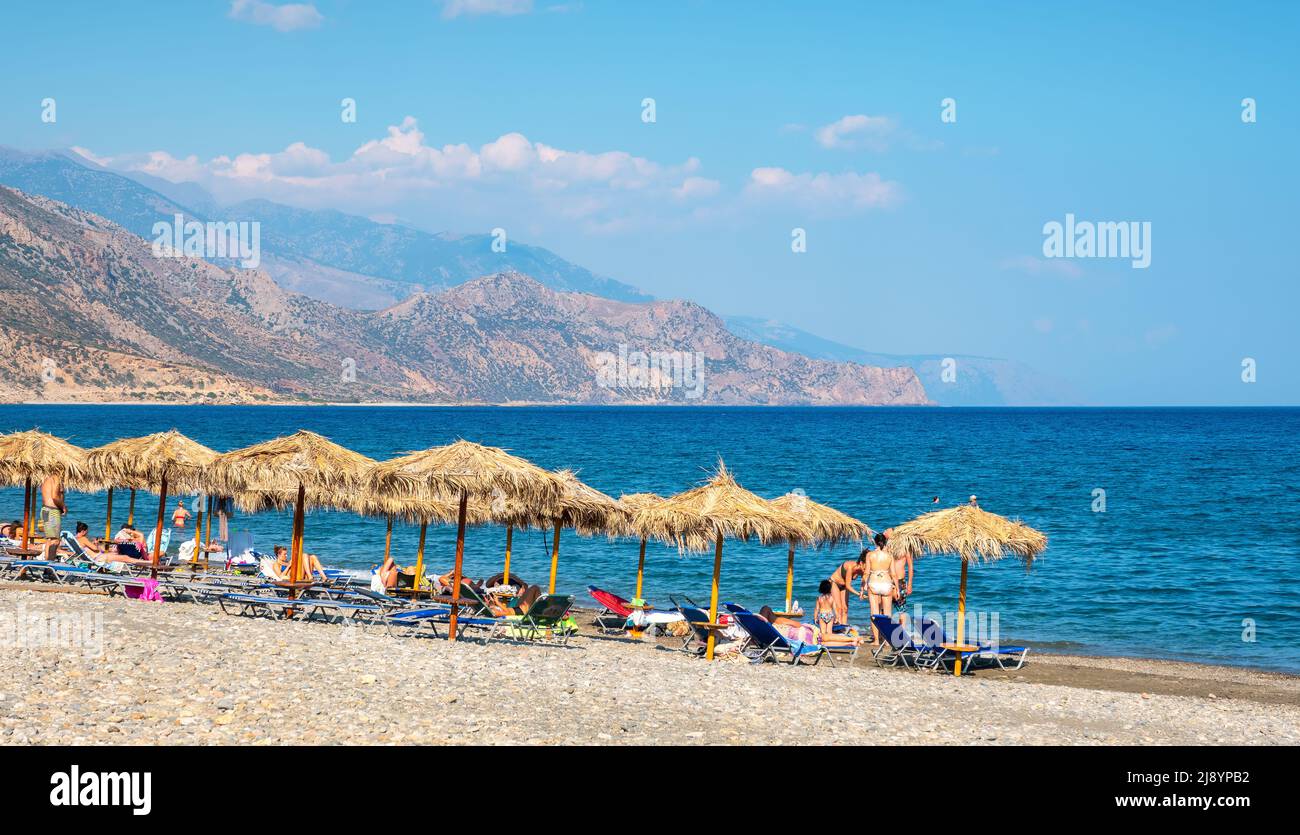 Pebble beach of Chalikia in Paleochora. Crete, Greece Stock Photo
