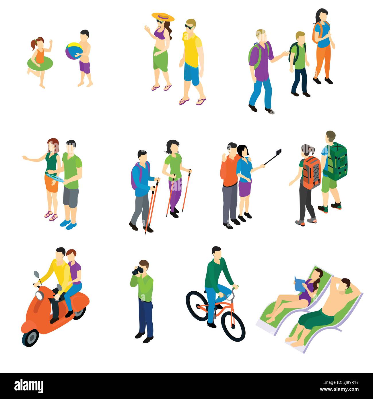 People isometric travel set with different situations and various types