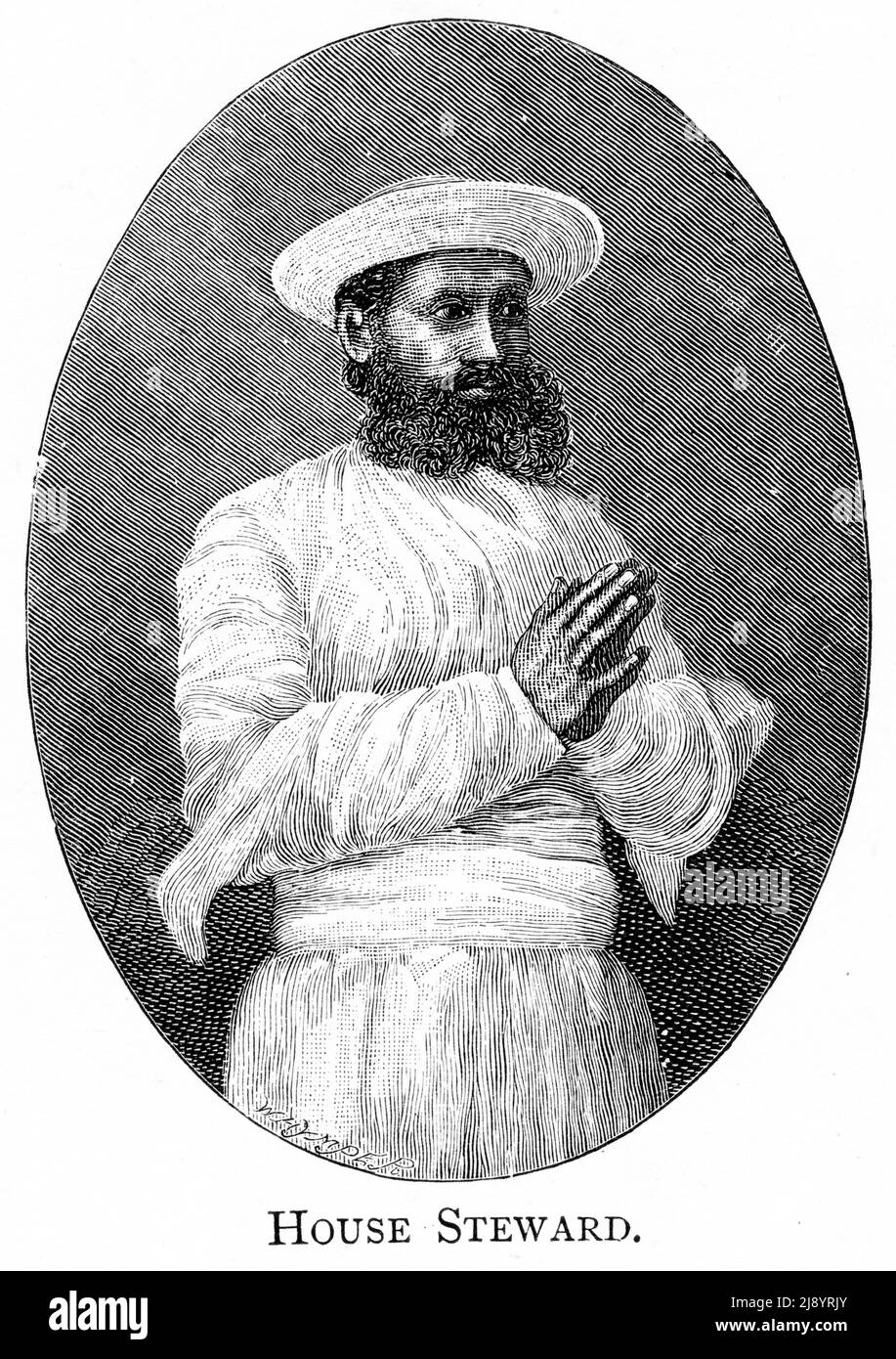Engraving of a house steward in India, circa 1880 Stock Photo
