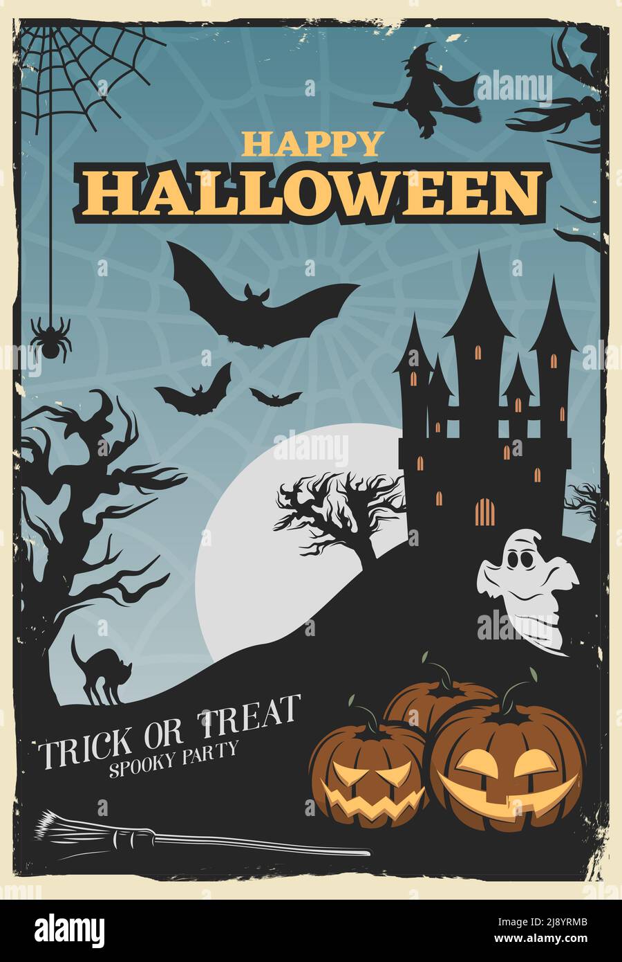 Halloween party poster with lanterns of jack and haunted house on ...