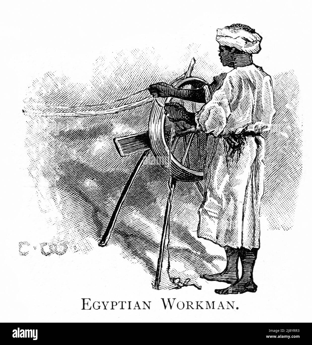 Engraving of a man making cloth in Egypt, from a publication circa 1880 Stock Photo