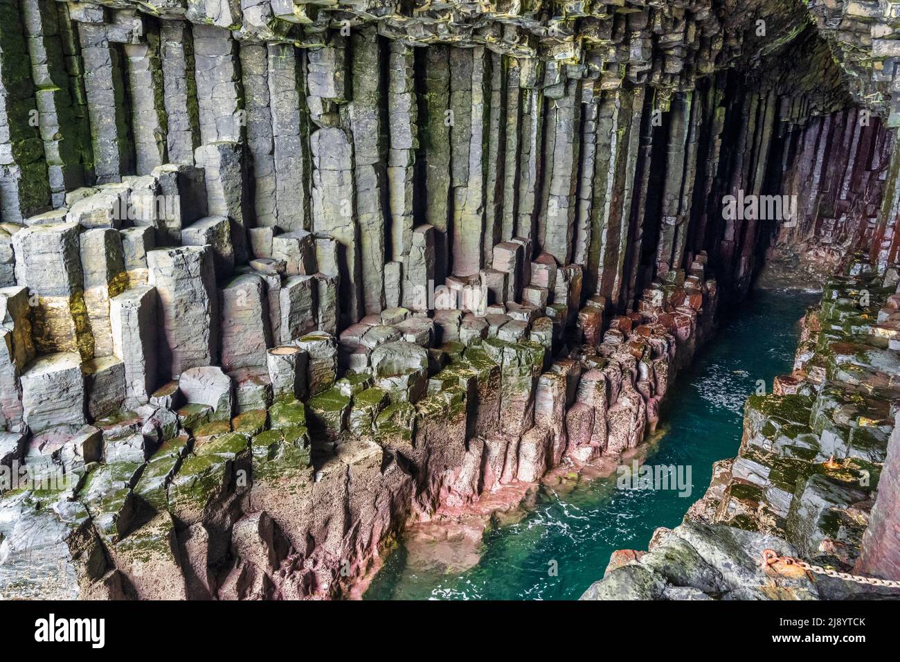 View of interior of Fingal’s Cave, a sea cave formed of hexagonally
