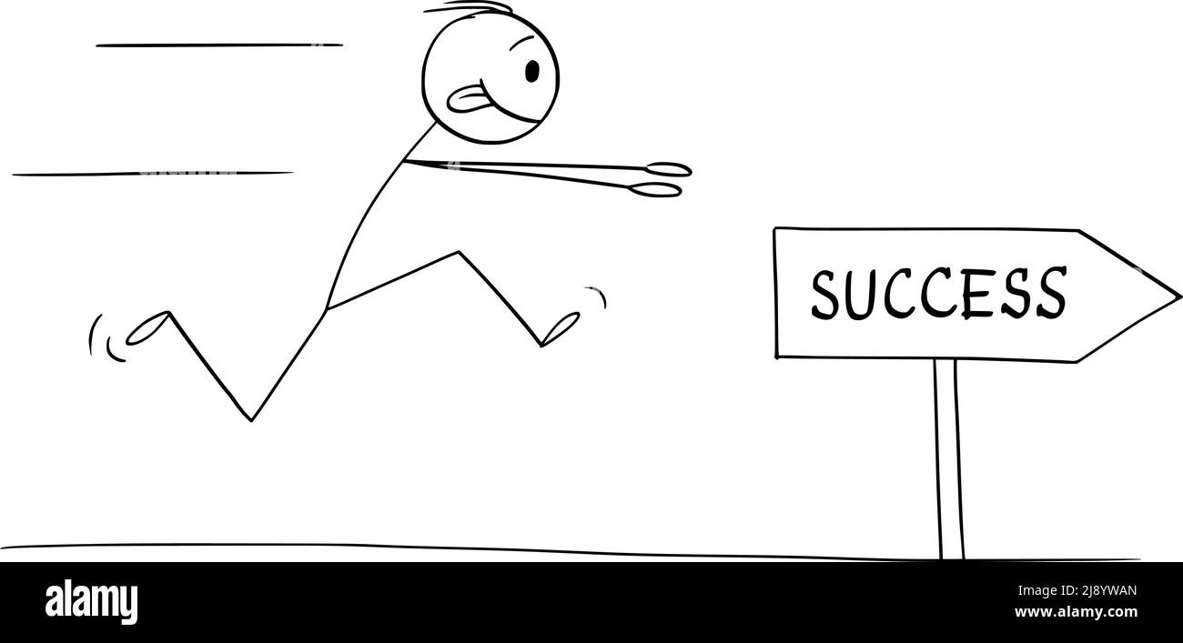 Person or Businessman Running for Success, Vector Cartoon Stick Figure Illustration Stock Vector