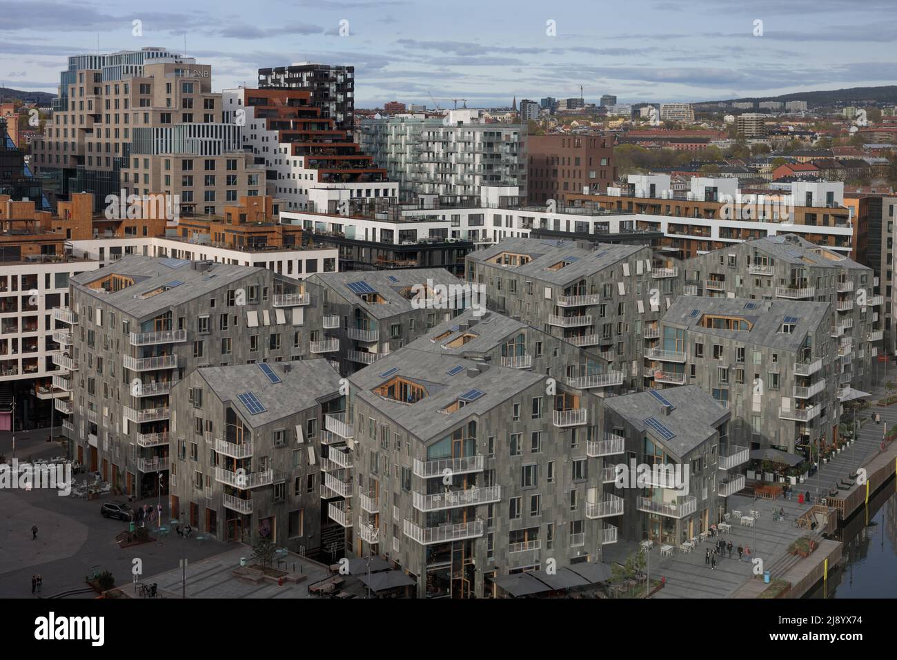 Oslo, Norway. 30 April 2022 Oslo Cityscape Aerial, modern development. Apartments and offices