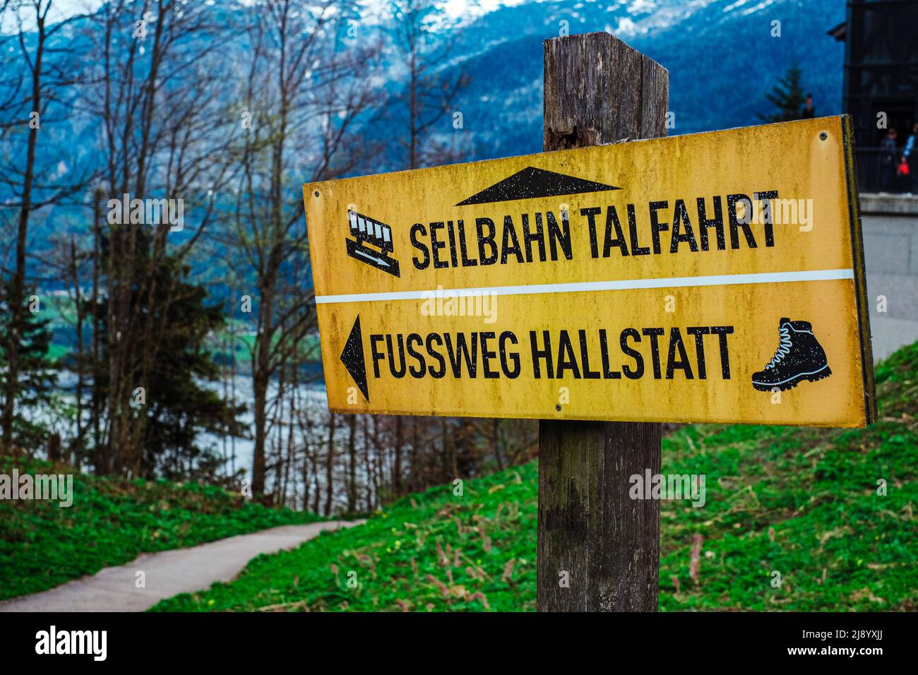 Signage of Fussweg Hallstatt Stock Photo