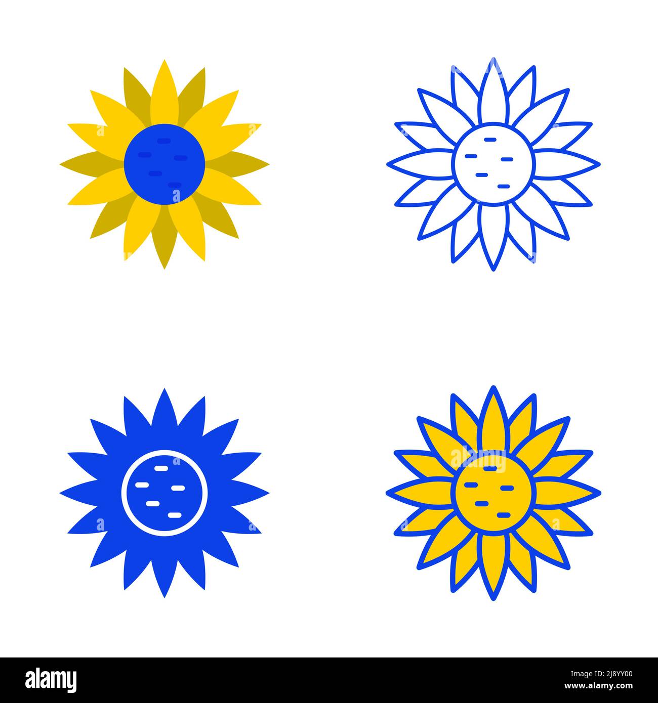 Sunflower icon set in flat and line style. Vector illustration Stock ...