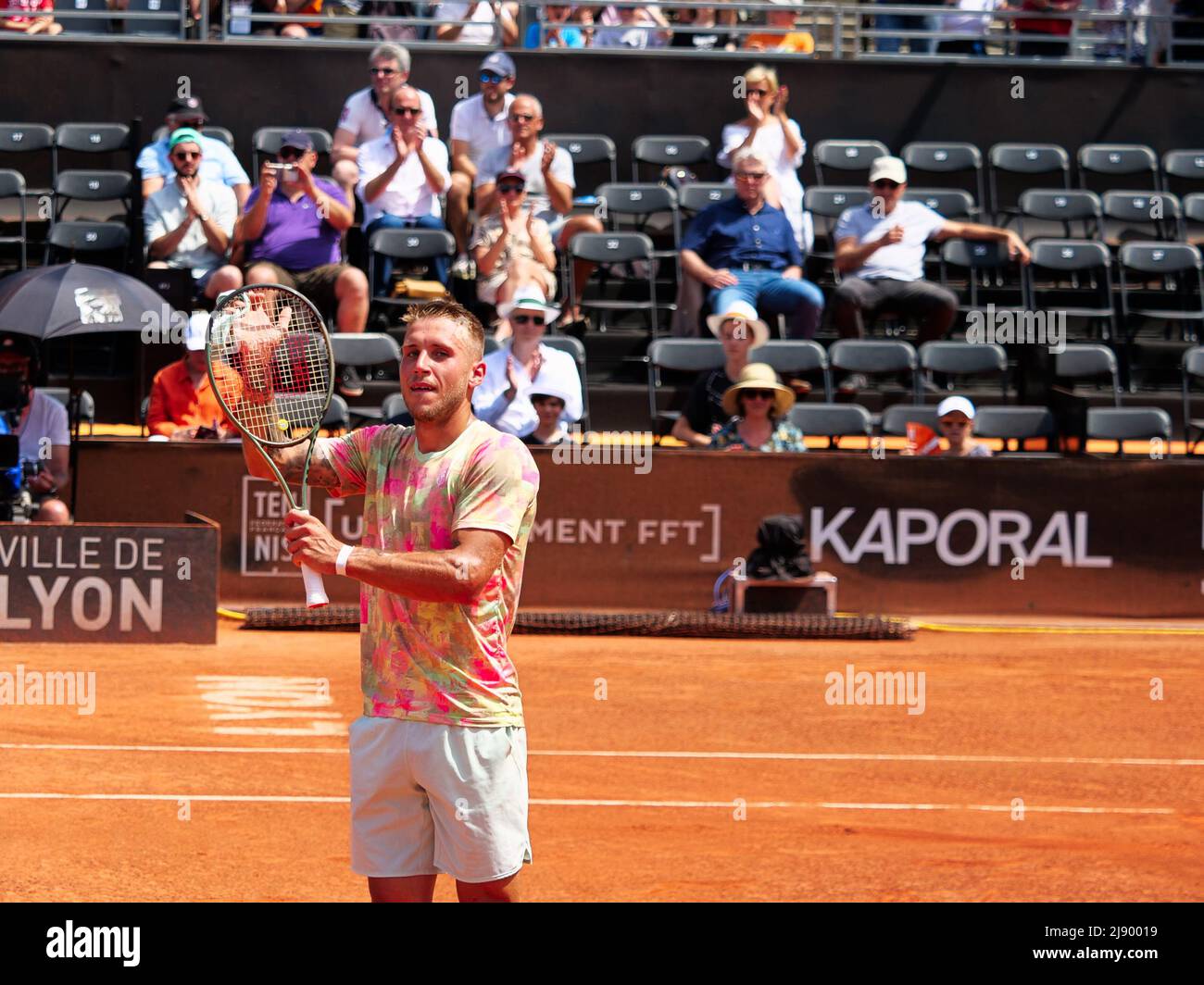 Alex Molcan (SVK) reacts after winning against Karen Khachanov (RUS) during  the round of 16 at the Open Parc Auvergne-Rhone-Alpes Lyon 2022, ATP 250  Tennis tournament on May 18, 2022 at Parc
