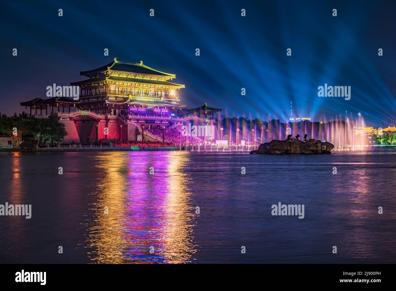 Light show at night in Tang Paradise palace in Xian Stock Photo