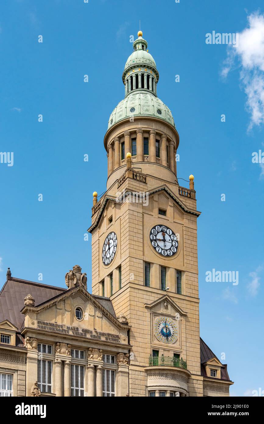 Clock tower of Prostejov City Hall, T. G. Masaryk Square, Czech Republic Stock Photo