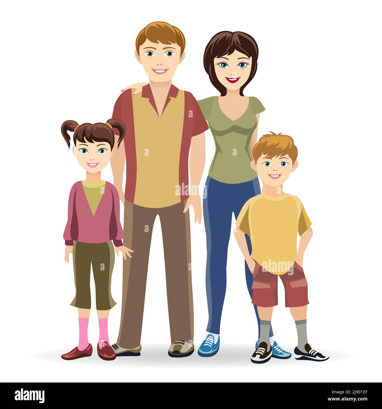 Portrait of four member family posing together and happy smiling. Lovely  cartoon characters.Vector illustration Stock Vector Image & Art - Alamy
