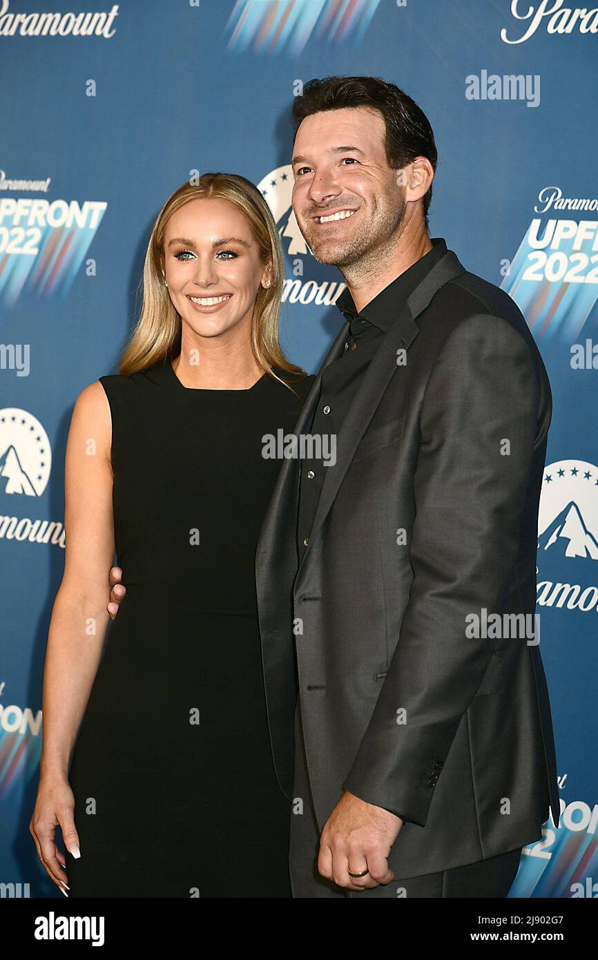 Tony Romo and wife Candice Crawford attend the Paramount Upfront 2022 Blue  Carpet on May 18