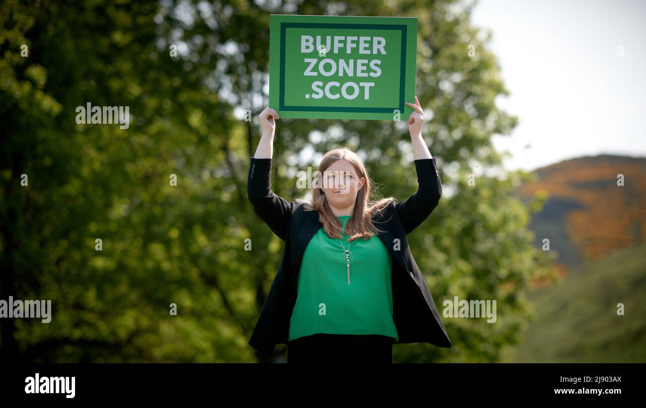 Edinburgh Scotland, UK May 19 2022. Scottish Greens Central Scotland MSP Gillian Mackay outside the Scottish Parliament to launch a public consultation on her member’s bill proposal to introduce ‘buffer zones’ around hospitals and clinics that provide abortion services. credit sst/alamy live news Stock Photo