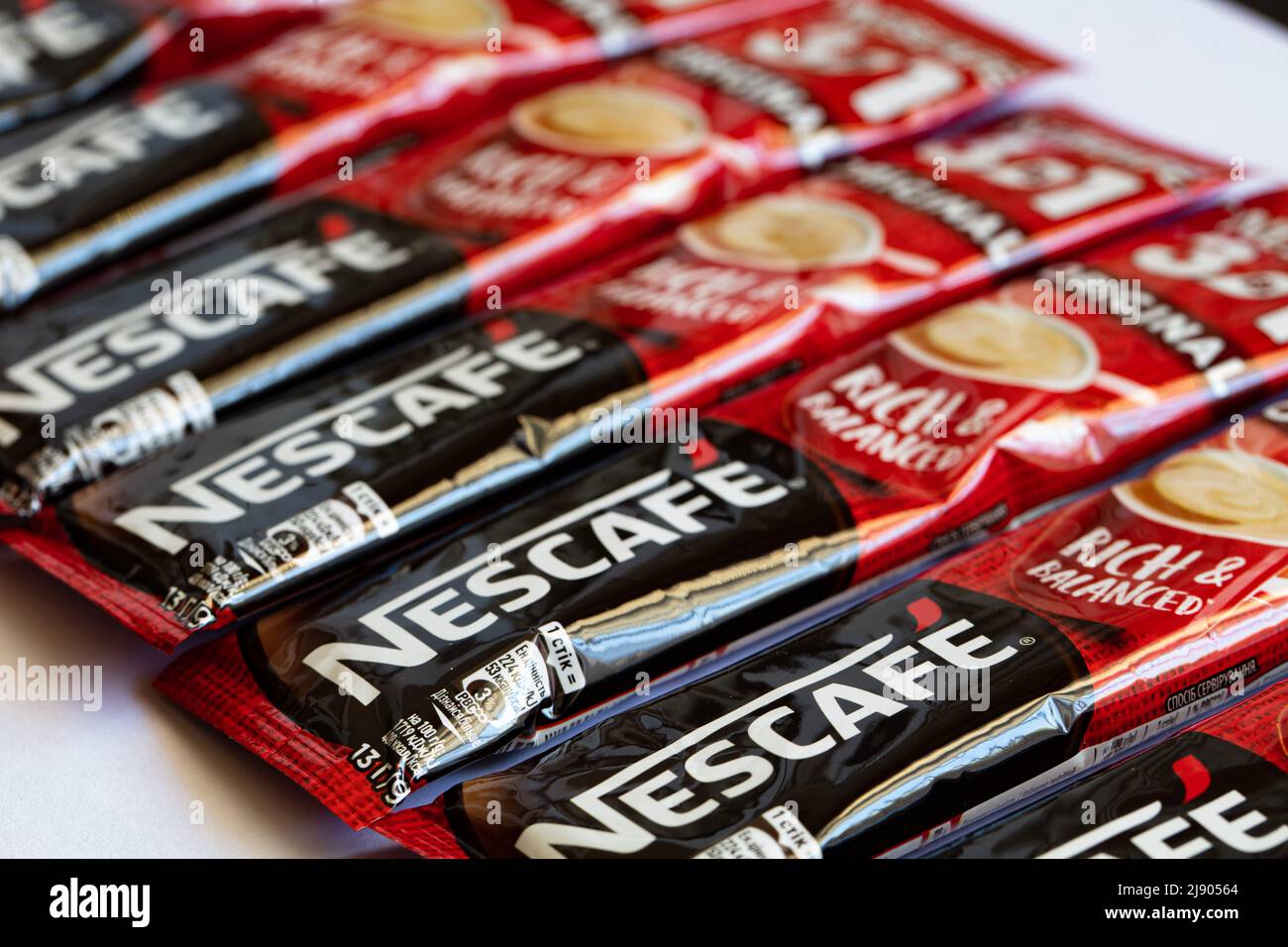 Bern, Switzerland May 10, 2022 sticks of Nescafe 3 in 1 Original