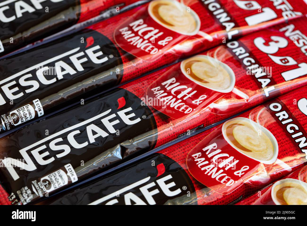 Bern, Switzerland - May 10, 2022: sticks of Nescafe 3 in 1 Original,  Instant Coffee with cream and sugar Stock Photo - Alamy